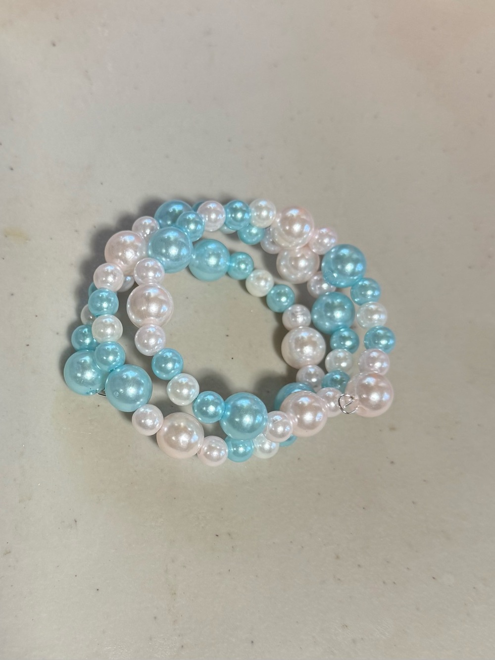 Blue and White Pearl Stretch Bracelet Set - Women Jewelry